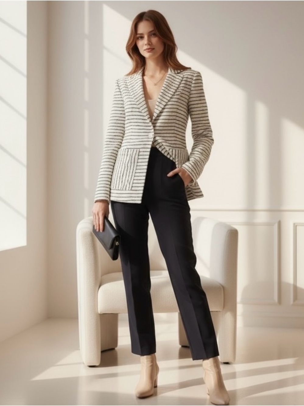 Derek Lam 10 Crosby Striped Textured Single-Button Blazer  NWOT Size: 6